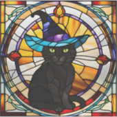 四角ステンドグラス黒猫ハロウィーンデコール シール (正面)