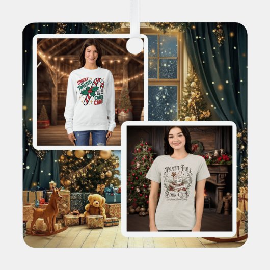 四角パーソナライズされた形クリスマス装飾 メタルオーナメント (正面)