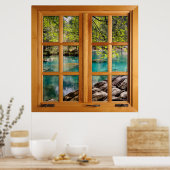 四角フェイク窓イリュージョン – Calming Lake ポスター (キッチン)