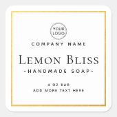 四角フェイク金ゴールド薄縁ど白製品ラベル スクエアシール (正面)