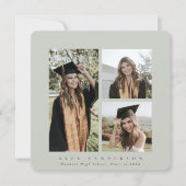 四角ミニマル灰色 – 緑フレームトリプル写真 案内状 (正面)