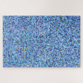 四角モザイクブルートーンタイルパターン ジグソーパズル (横)