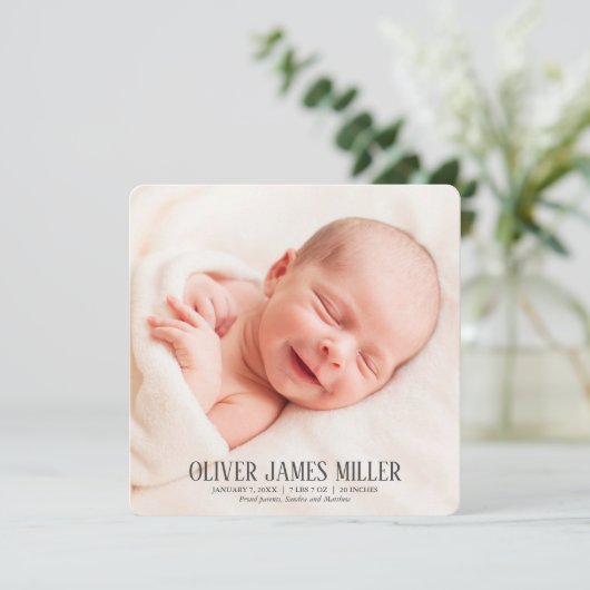 四角モダンベビー誕生発表写真カード 案内状 (スタンド正面)