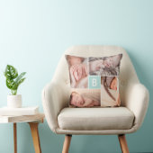 四角モダン格子ブルーモノグラム4フォトコラージュ クッション (椅子)