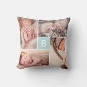 四角モダン格子ブルーモノグラム4フォトコラージュ クッション (正面)