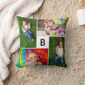 四角モダン格子モノグラムシンプル4 Photo Collage クッション (ブランケット)