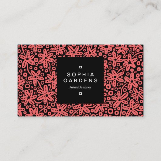 四角ラベル01a – フラワーパット – トロピカルピンク 名刺 (正面)