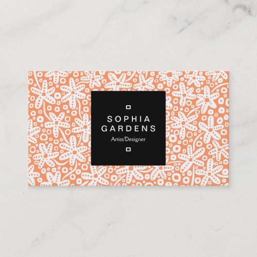 四角ラベル01a – 花柄 – アプリコットの重さ 名刺 (正面)