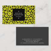 四角ラベル01a - 8花びら – 黄色（黒） 名刺 (正面/裏面)