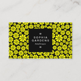 四角ラベル01a - 8花びら – 黄色（黒） 名刺