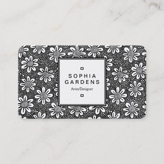 四角ラベル05 – 花のパターン 名刺 (正面)