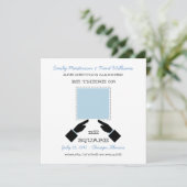 四角形に Save the Date、青 招待状 (スタンド正面)