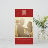 四角形の二重中国の幸福結婚の写真 サンキューカード (スタンド正面)