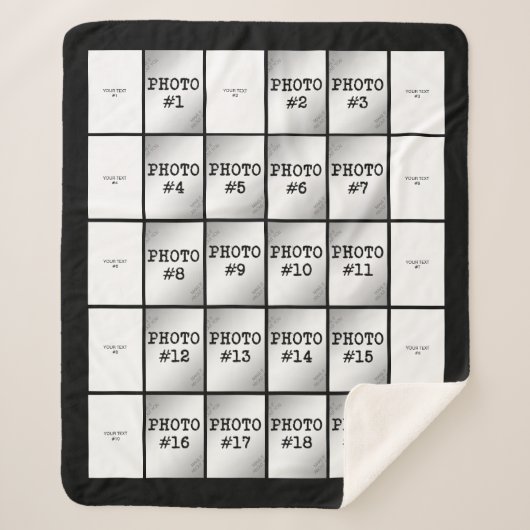 四角形の写真と文字のコラージュ シェルパブランケット (正面)