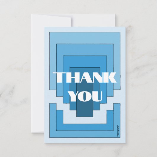 四角形の抽象芸術（青） サンキューカード (正面)