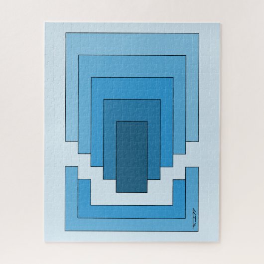 四角形の抽象芸術（青） ジグソーパズル (縦)