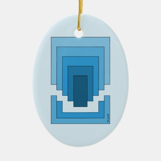 四角形の抽象芸術（青） セラミックオーナメント (正面)