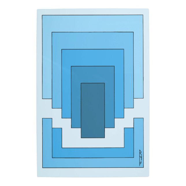 四角形の抽象芸術（青） メタルプリント (正面)