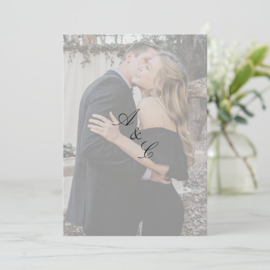 四角形の透フェイク明のエレガントVellum写真 招待状 (スタンド正面)