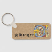 四角形の青と赤のツタの照明付き文字C キーホルダー (裏面)