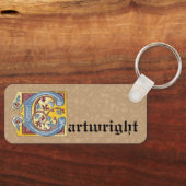 四角形の青と赤のツタの照明付き文字C キーホルダー (正面)