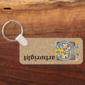 四角形の青と赤のツタの照明付き文字C キーホルダー (裏面)