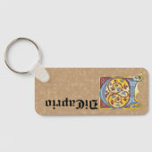 四角形の青と赤のツタの照明付き文字D キーホルダー (裏面)