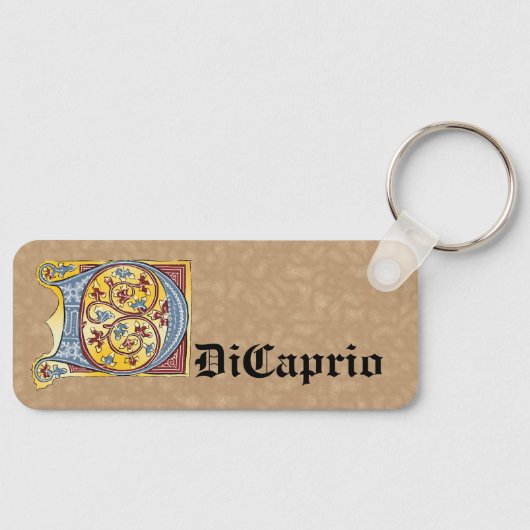 四角形の青と赤のツタの照明付き文字D キーホルダー (正面)