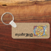 四角形の青と赤のツタの照明付き文字D キーホルダー (裏面)