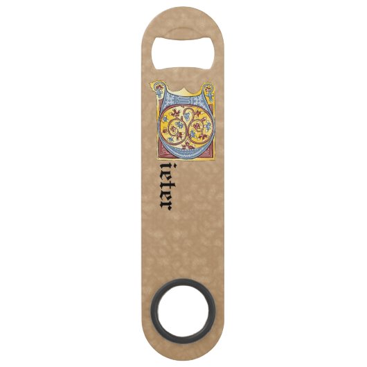 四角形の青と赤のツタの照明付き文字D スピード栓抜き (正面)