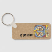 四角形の青と赤のツタの照明付き文字E キーホルダー (裏面)