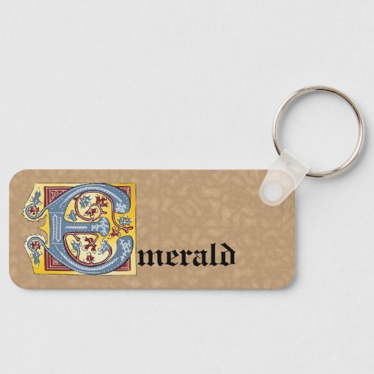 四角形の青と赤のツタの照明付き文字E キーホルダー (正面)