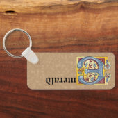 四角形の青と赤のツタの照明付き文字E キーホルダー (裏面)