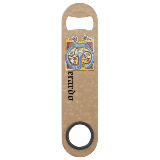 四角形の青と赤のツタの照明付き文字G スピード栓抜き (正面)