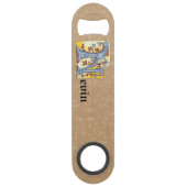 四角形の青と赤のツタの照明付き文字N スピード栓抜き (正面)