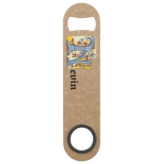 四角形の青と赤のツタの照明付き文字N スピード栓抜き (正面)