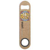 四角形の青と赤のツタの照明付き文字O スピード栓抜き (裏面)