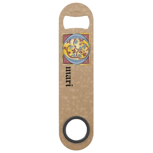 四角形の青と赤のツタの照明付き文字O スピード栓抜き (裏面)