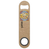 四角形の青と赤のツタの照明付き文字O スピード栓抜き (正面)