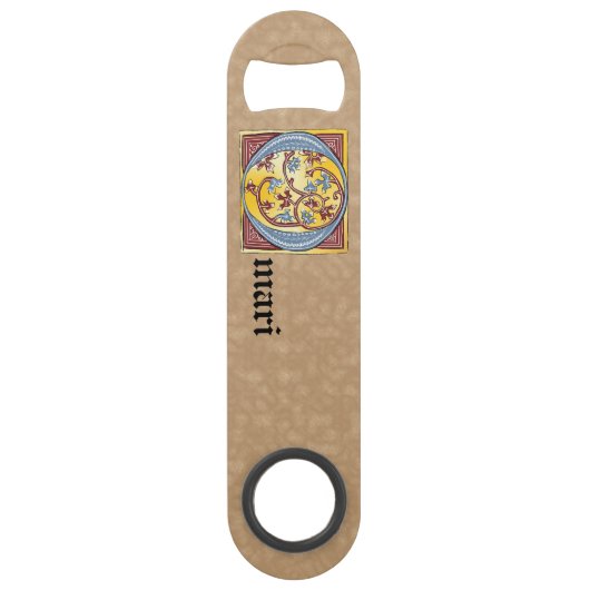 四角形の青と赤のツタの照明付き文字O スピード栓抜き (正面)