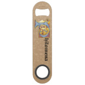 四角形の青と赤のツタの照明付き文字P スピード栓抜き (裏面)