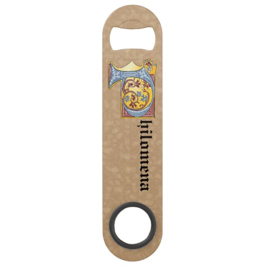 四角形の青と赤のツタの照明付き文字P スピード栓抜き (正面)