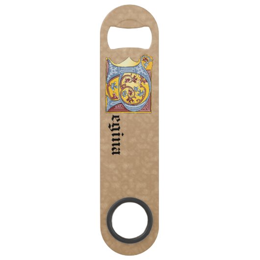 四角形の青と赤のツタの照明付き文字R スピード栓抜き (裏面)