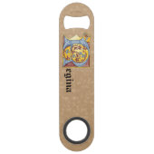 四角形の青と赤のツタの照明付き文字R スピード栓抜き (正面)