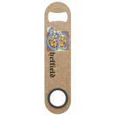 四角形の青と赤のツタの照明付き文字S スピード栓抜き (正面)