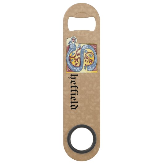 四角形の青と赤のツタの照明付き文字S スピード栓抜き (正面)