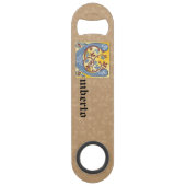 四角形の青と赤のツタの照明付き文字U スピード栓抜き (裏面)