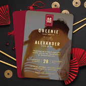 四角形ダブル幸せ中国の写真結婚の数 箔招待状