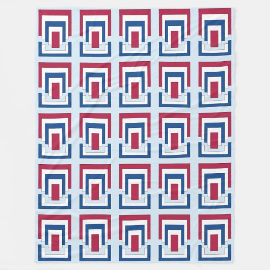 四角形抽象芸術（赤、白、青） フリースブランケット (正面)