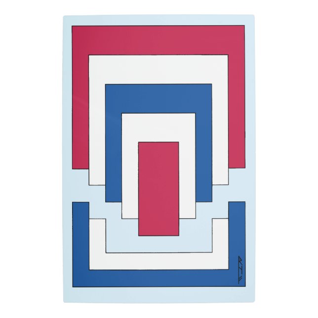 四角形抽象芸術（赤、白、青） メタルプリント (正面)